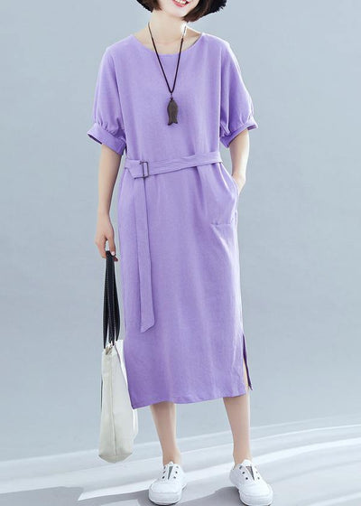 Modern o neck side open cotton clothes Runway purple Maxi Dresses summer - bagstylebliss