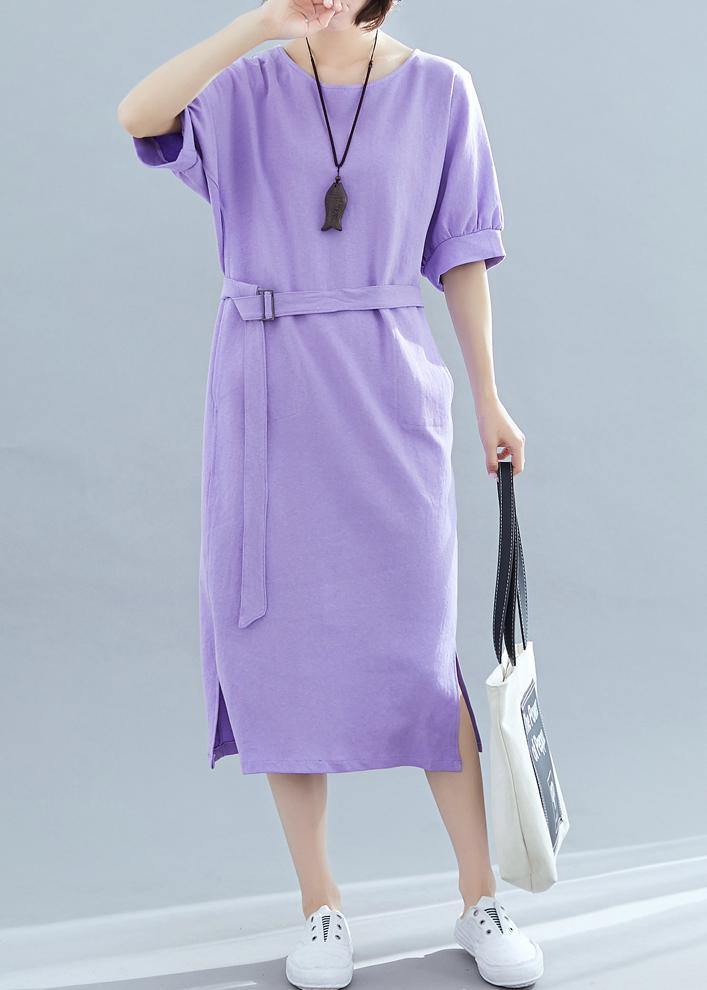 Modern o neck side open cotton clothes Runway purple Maxi Dresses summer - bagstylebliss