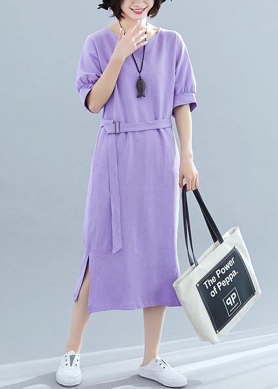 Modern o neck side open cotton clothes Runway purple Maxi Dresses summer - bagstylebliss