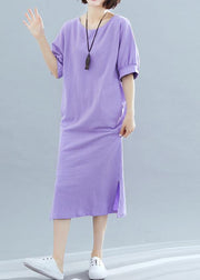 Modern o neck side open cotton clothes Runway purple Maxi Dresses summer - bagstylebliss