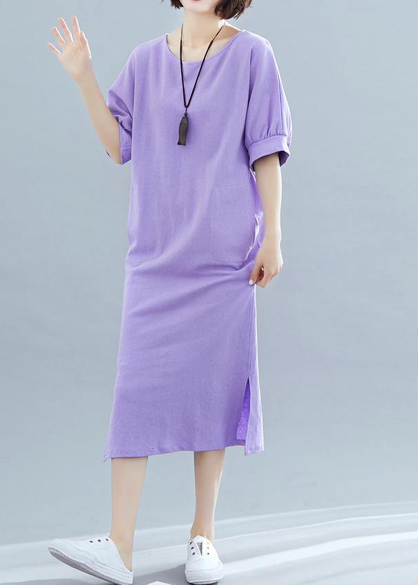 Modern o neck side open cotton clothes Runway purple Maxi Dresses summer - bagstylebliss