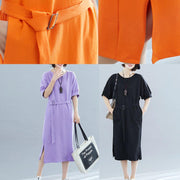 Modern o neck side open cotton clothes Runway purple Maxi Dresses summer - bagstylebliss