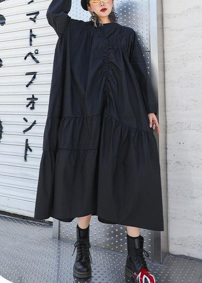 Modern o neck Cinched cotton fall Long Shirts Fashion Ideas black A Line Dresses - bagstylebliss