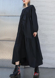 Modern o neck Cinched cotton fall Long Shirts Fashion Ideas black A Line Dresses - bagstylebliss