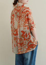 Modern orange Leaf print Shirts lapel Diamond silhouette shirt - bagstylebliss