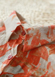 Modern orange Leaf print Shirts lapel Diamond silhouette shirt - bagstylebliss