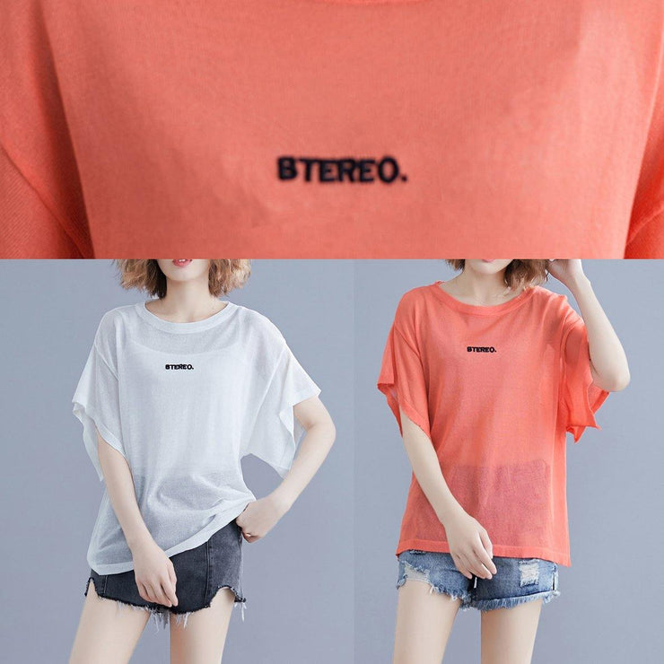 Modern orange cotton clothes For Women alphabet embroidery baggy summer blouse - bagstylebliss