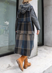 Modern patchwork linen cotton clothes For Women hooded Robe fall Dress - bagstylebliss