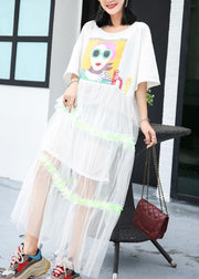 Modern patchwork tulle clothes Shirts white prints Dresses summer - bagstylebliss