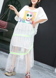 Modern patchwork tulle clothes Shirts white prints Dresses summer - bagstylebliss