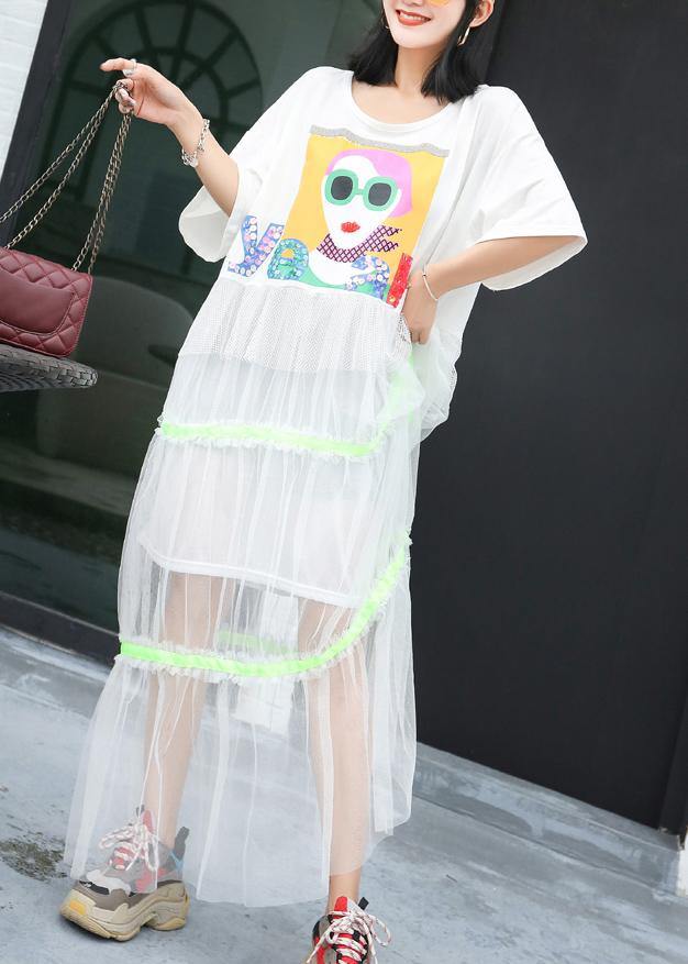 Modern patchwork tulle clothes Shirts white prints Dresses summer - bagstylebliss