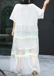 Modern patchwork tulle clothes Shirts white prints Dresses summer - bagstylebliss