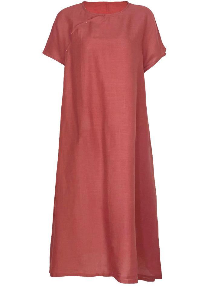 Modern pink linen Long Shirts o neck short sleeve Plus Size summer Dresses - bagstylebliss