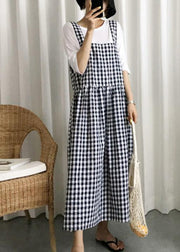 Modern plaid linen cotton quilting clothes Spaghetti Strap Cinched Kaftan Dress - bagstylebliss