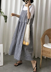 Modern plaid linen cotton quilting clothes Spaghetti Strap Cinched Kaftan Dress - bagstylebliss