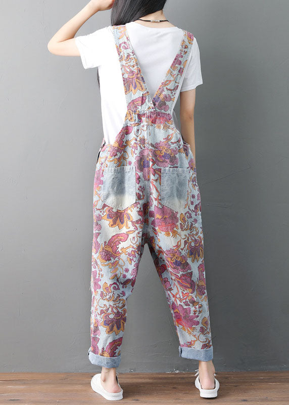 Moderner Taschen-Print zerrissener Jeans-Jumpsuit Spring