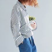 Modern pockets cotton clothes plus size Tunic Tops black white striped tunic shirts