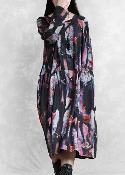 Modern print cotton dress o neck pockets Maxi Dresses - bagstylebliss