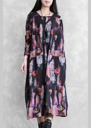 Modern print cotton dress o neck pockets Maxi Dresses - bagstylebliss