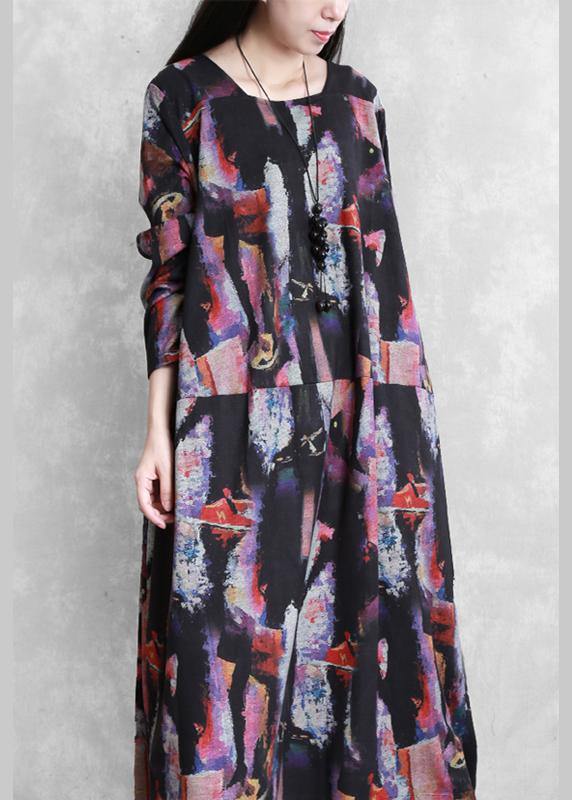 Modern print cotton dress o neck pockets Maxi Dresses - bagstylebliss