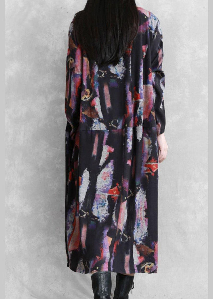 Modern print cotton dress o neck pockets Maxi Dresses - bagstylebliss