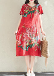 Modern print linen dresses Tunic Tops red Dress summer - bagstylebliss