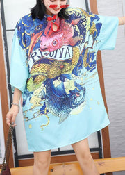 Modern prints Cotton clothes Sewing blue Chinese Button Dress summer - bagstylebliss