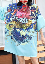 Modern prints Cotton clothes Sewing blue Chinese Button Dress summer - bagstylebliss