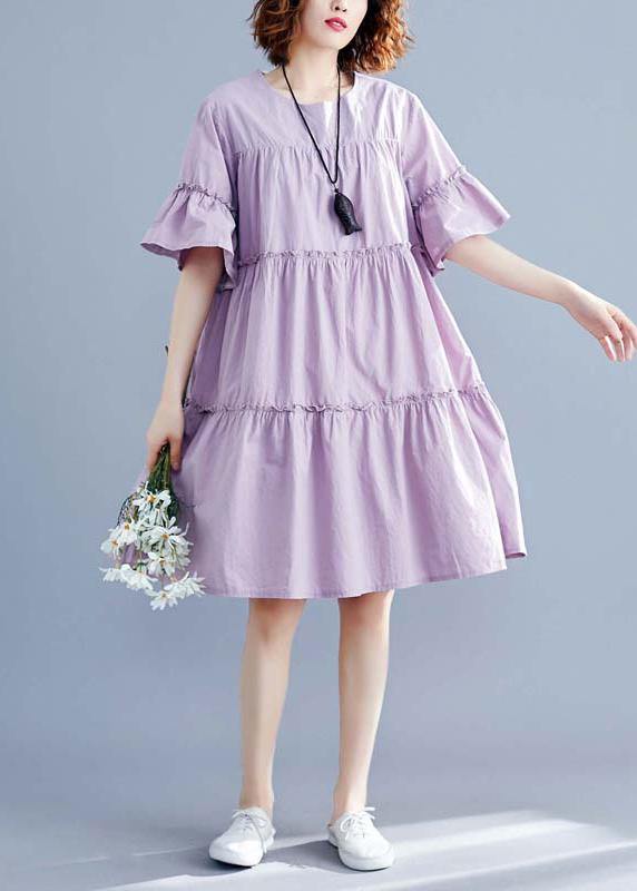 Modern purple Cotton quilting dresses o neck patchwork oversized summer Dresses - bagstylebliss