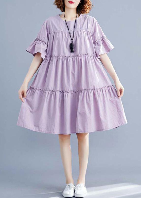 Modern purple Cotton quilting dresses o neck patchwork oversized summer Dresses - bagstylebliss