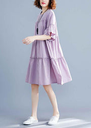 Modern purple Cotton quilting dresses o neck patchwork oversized summer Dresses - bagstylebliss