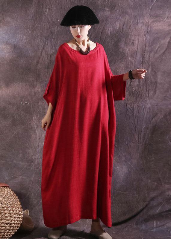 Modern red cotton clothes For Women Batwing Sleeve loose summer Dresses - bagstylebliss