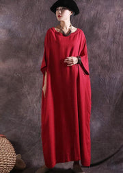 Modern red cotton clothes For Women Batwing Sleeve loose summer Dresses - bagstylebliss