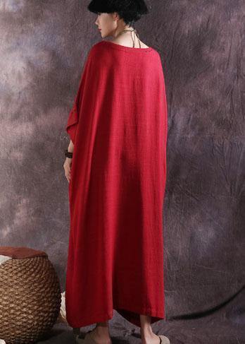 Modern red cotton clothes For Women Batwing Sleeve loose summer Dresses - bagstylebliss