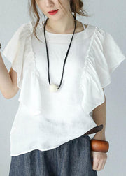 Modern ruffles sleeve linen Tunic Inspiration white top summer - bagstylebliss