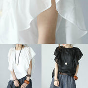 Modern ruffles sleeve linen Tunic Inspiration white top summer - bagstylebliss