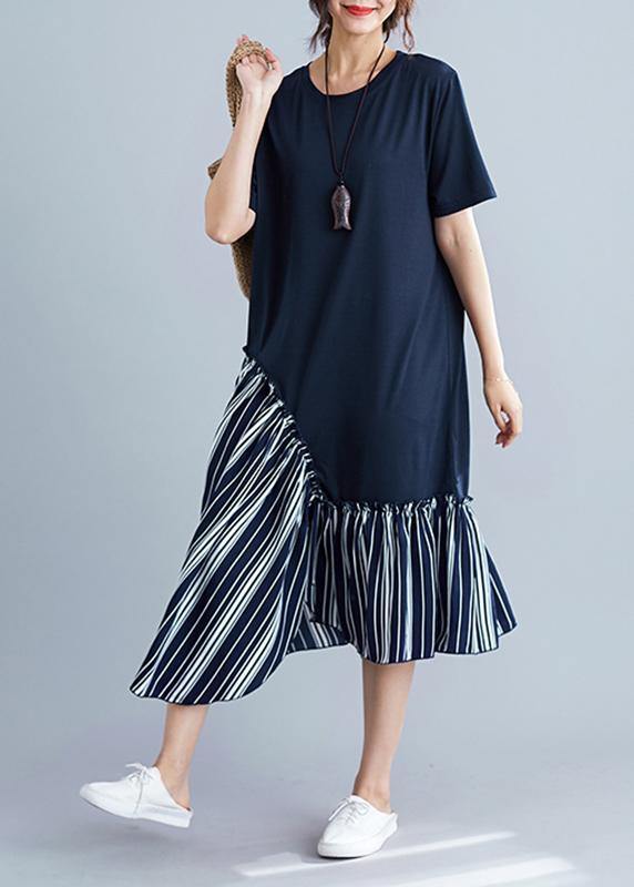 Modern short sleeve cotton dresses Tutorials blue patchwork Robe Dress summer - bagstylebliss