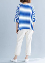 Modern side open cotton shirts Wardrobes blue striped blouses summer - bagstylebliss