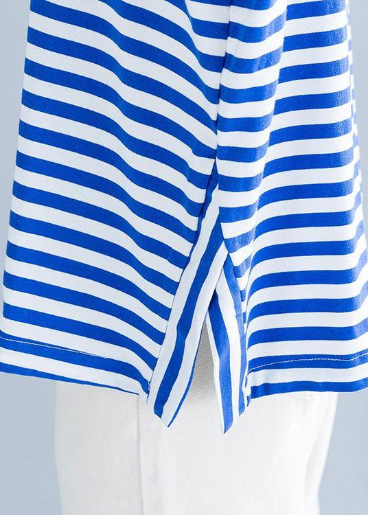 Modern side open cotton shirts Wardrobes blue striped blouses summer - bagstylebliss