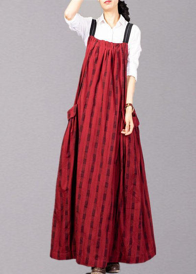 Modern sleeveless linen clothes Catwalk red patchwork Dress fall - bagstylebliss