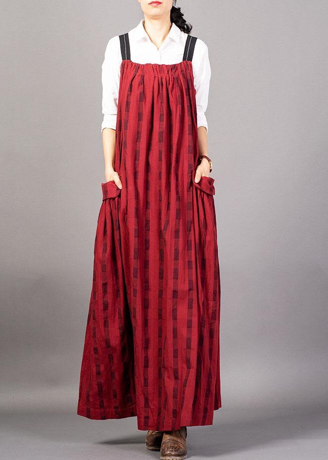 Modern sleeveless linen clothes Catwalk red patchwork Dress fall - bagstylebliss