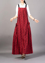 Modern sleeveless linen clothes Catwalk red patchwork Dress fall - bagstylebliss