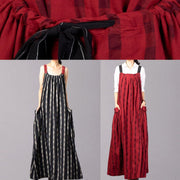 Modern sleeveless linen clothes Catwalk red patchwork Dress fall - bagstylebliss