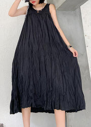 Modern sleeveless Cinched cotton summer dress Fabrics black Maxi Dresses - bagstylebliss