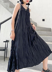 Modern sleeveless Cinched cotton summer dress Fabrics black Maxi Dresses - bagstylebliss