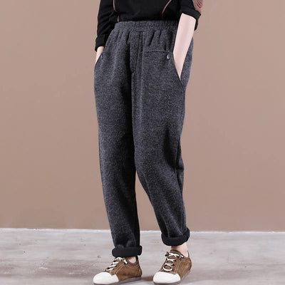 Modern spring wild pants plus size dark gray Work Outfits elastic waist pockets casual pants - bagstylebliss