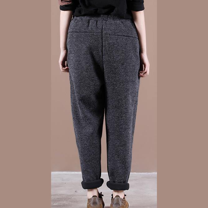 Modern spring wild pants plus size dark gray Work Outfits elastic waist pockets casual pants - bagstylebliss