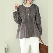 Modern stand collar linen crane tops Pakistani Sleeve brown short blouse