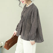 Modern stand collar linen crane tops Pakistani Sleeve brown short blouse