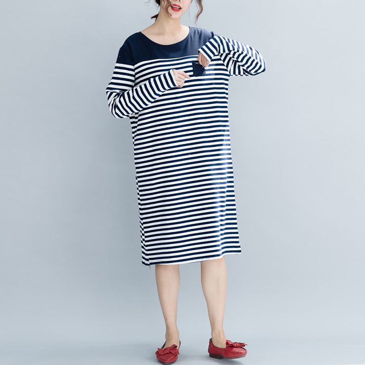 Modern striped Cotton Tunics Boho Fashion Ideas pockets cotton Dress